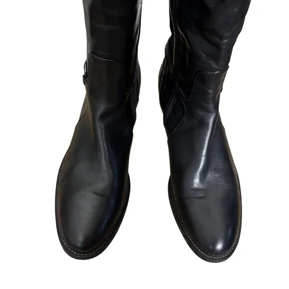 Aquatalia Oralie Equestrian Knee High Boot 8 Black Leather Side Zip Quilted - Picture 8 of 15